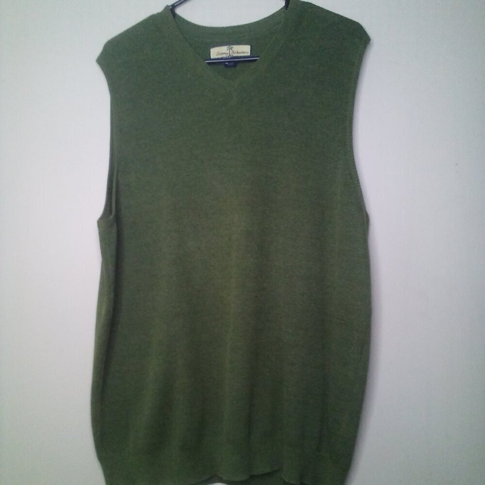 Tommy Bahama Sweater Vest Men L Sleeveless Silk Blend V-Neck Green